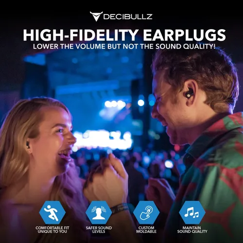 Vista 2 de Decibullz Moldable Ear Plugs for Concerts, High Fidelity Hearing Protection for Noise Reduction & Sensitivity, Noise Cancelling Earplugs Perfect for