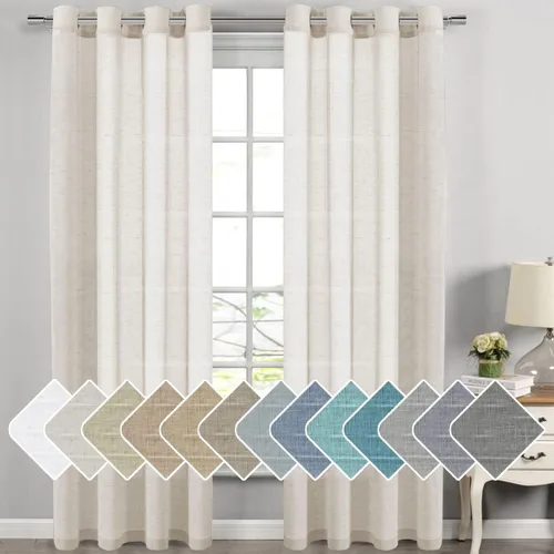 Vista 68 de H.VERESAILTEX - Cortinas de lino natural mezclado con 2 paneles semi transparentes de lino texturizado para sala de estar/dormitorio filtrado