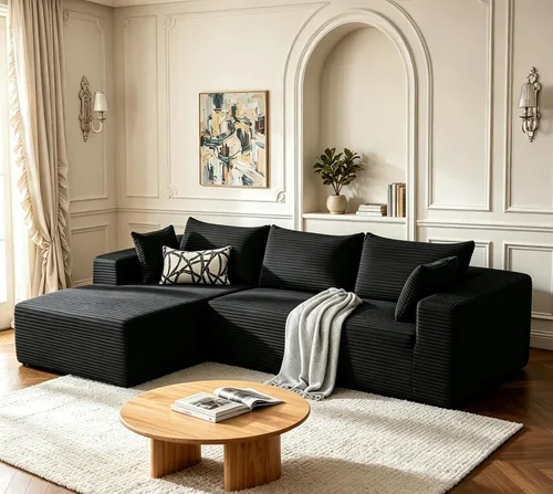 Vista 9 de Mangodan Cloud Sofá modular de 110 pulgadas, sin marco, para sala, con asiento profundo, cómodo esponjoso con diván en forma de L, sin montaje Negro