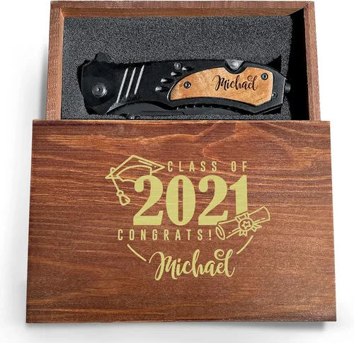 Vista 5 de Cuchillo de graduación personalizado, cuchillo plegable premium para campamento de seguridad, cuchillo de bolsillo de senderismo grabado, cuchillo