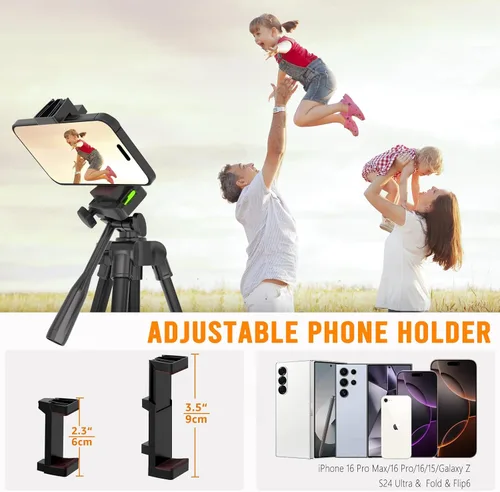 Vista 3 de Luswemi - Trípode para teléfono y cámara de 53 pulgadas con control remoto y soporte, trípode portátil para teléfono celular compatible con iPhone