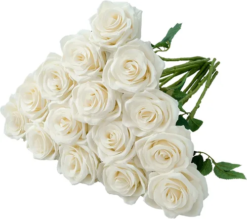 Vista 40 de Carlita's Blooms Ramo de 15 rosas artificiales de seda, flores de seda sintética, tallos largos, para arreglos de boda, centro de mesa, fiesta