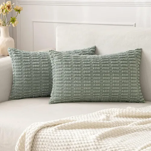 Vista 36 de MIULEE - Juego de 2 fundas decorativas de pana suave para cojín; diseño a rayas estilo bohemio, moderno, rural; decoración p/el hogar, sala de Gris