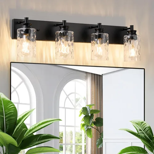 Vista 15 de Accesorios de lámpara de tocador de baño de 2 luces, moderna lámpara de baño dorada cepillada sobre espejo con pantalla de vidrio martillado