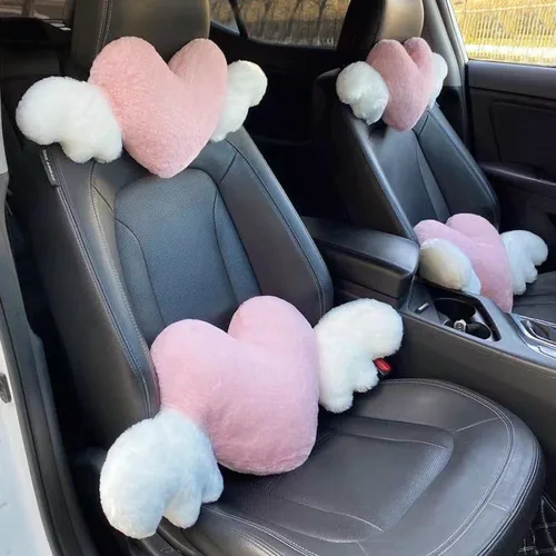 Vista 7 de Juego de funda para cinturón de seguridad y reposacabezas en forma de corazón con alas esponjosas