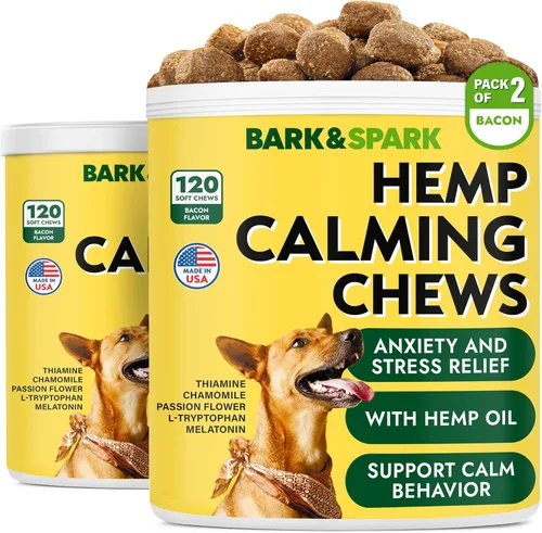 Vista 8 de BARK&SPARK Golosinas de cáñamo calmantes avanzadas para perros, aceite de cáñamo + melatonina, alivio de la ansiedad, ayuda de separación, alivio