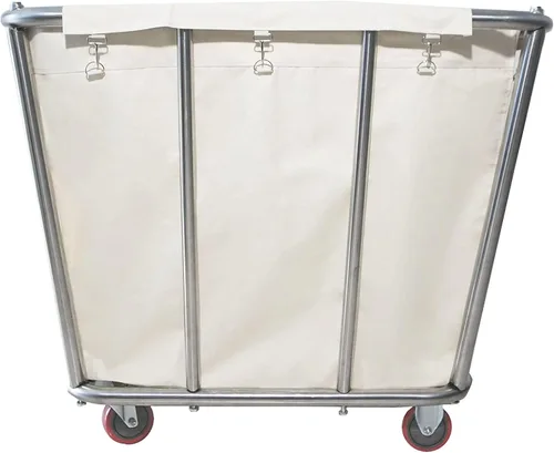 Vista 3 de Carrito de lavandería de 10 bushel con ruedas, resistente, industrial, para el hogar, color beige, grande, cesta de lavandería, cesta de servicio