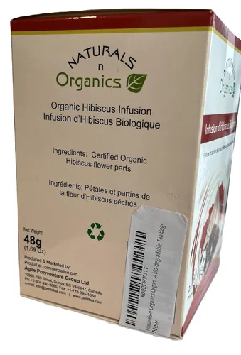 Vista 3 de Naturals-n-Organics Té orgánico de flores de hibisco, sin cafeína, 24 bolsas de té biodegradables