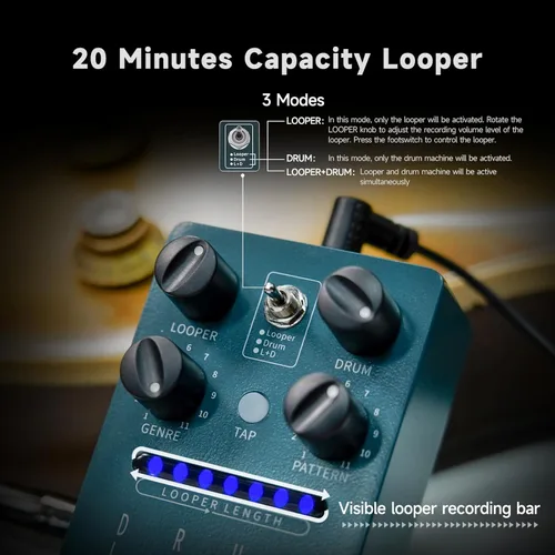 Vista 3 de FLAMMA FS01 Caja de Ritmos y Pedal de Bucle de Frases Pedal de Guitarra Modo Mix Capacidad de Looper 20 Minutos 121 Ritmos
