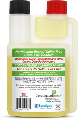 Vista 2 de Diesel Boost Plus 5 en 1 Aditivo para combustible diesel, limpia inyectores, restaura la lubricidad y MPG. La botella exprimible de 8 onzas trata
