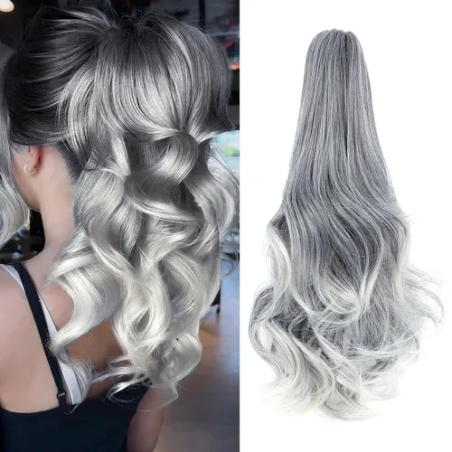 Vista 31 de Felendy Extensión de cola de caballo de 18 pulgadas, mezcla de rubio ceniza, marrón oscuro, rizado, ondulado, con clip, extensiones de cabello largo