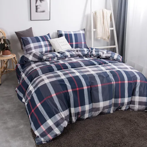 Vista 519 de CLOTHKNOW Juego de edredón de 3 piezas a cuadros color beige óxido, tamaño Full, juego de ropa de cama de cuadros edredón terracota con 2 fundas