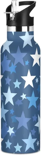 Classical White Stars Blue BPA-Free Leak Proof Reusable Water Bottles with Straw Lid Double Wall Vacuum for School Boys Girls termo para agua acero
