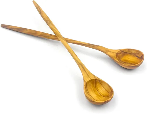 Vista 9 de WONDERFUL Cucharas de mango largo de madera de olivo 100% natural para café, té, batidos, para remover en la cocina, coctelera; cuchara para mezclar