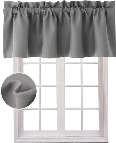 Vista 27 de Hiasan Cortinas opacas con cenefa para oscurecimiento sólido de habitación, cenefas con bolsillo para barra, para ventanas, 42 x 12 pulgadas