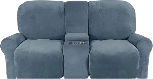 Vista 10 de cjc Funda reclinable con funda de consola central, 8 piezas de terciopelo elástico para sofá reclinable seccional con portavasos, funda reclinable