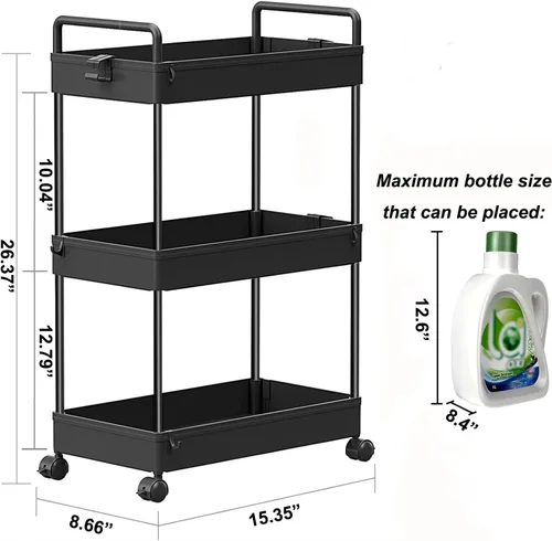 Vista 2 de SOLEJAZZ 3 Tier Rolling Storage Cart with Wheels Slim Craft Nail Makeup Snack Art Baby Utility Cart Organizer on 2 Lockable Wheels for Bathroom