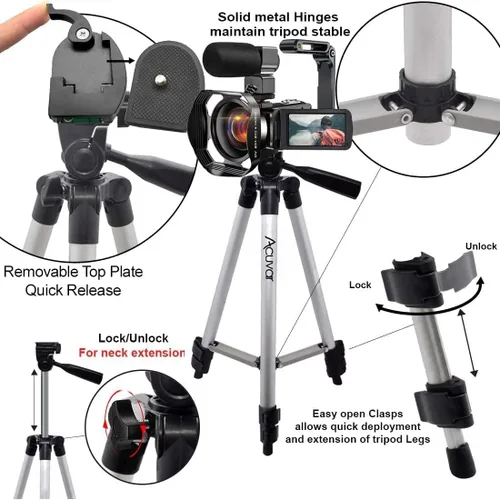 Vista 5 de Videocámara 4K Cámara de video 48MP con enfoque automático para YouTube 60FPS 18X Zoom Cámara digital WiFi, micrófono, estabilizador, 2 tarjetas SD