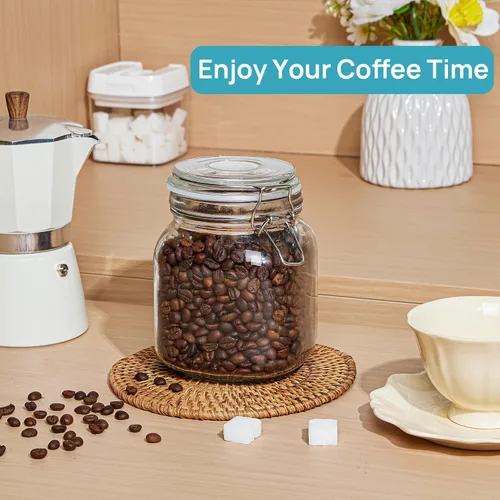 Vista 4 de Vtopmart Tarros de vidrio de almacenamiento de alimentos de 34 onzas con tapas herméticas de abrazadera, paquete de 3 recipientes de cocina