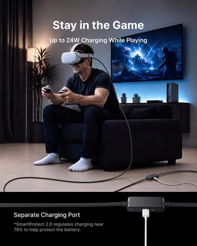 Vista 2 de INIU Cable de enlace VR de 16 pies con puerto de carga separado