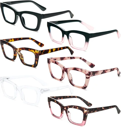 Vista 2 de REAVEE 6 Pack Oprah Style Reading Glasses for Women Blue Light Blocking, Cute Square Computer Readers with Spring Hinge