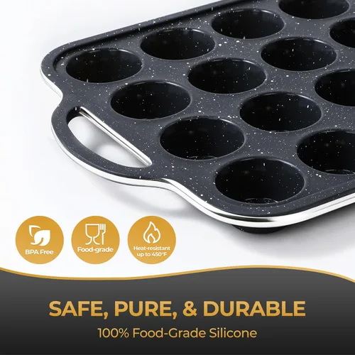 Vista 6 de 24-Cup Mini Silicone Muffin Pan with Reinforced Steel Frame, Non-Stick, BPA-Free, for Bite-Sized Cupcakes, Appetizers, and Egg Bites, Dishwasher Safe