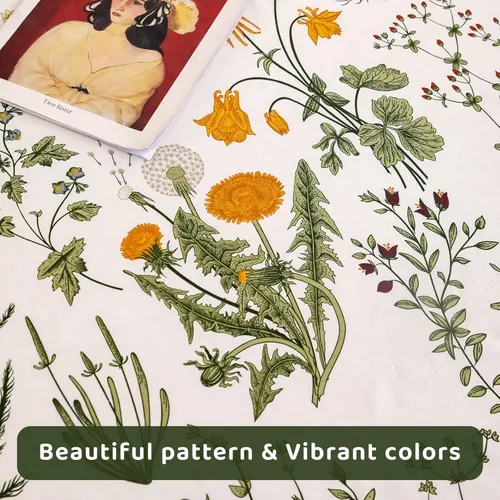 Vista 7 de QSH Sábanas 100% algodón para cama tamaño Queen, patrón de plantas de flores amarillas botánicas de algodón de lujo con estampado floral