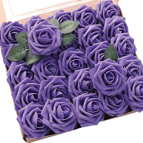 Vista 49 de Floroom Flores artificiales, 25 piezas de rosas falsas de espuma dorada antigua de aspecto real con tallos para ramos de boda DIY, centros de mesa