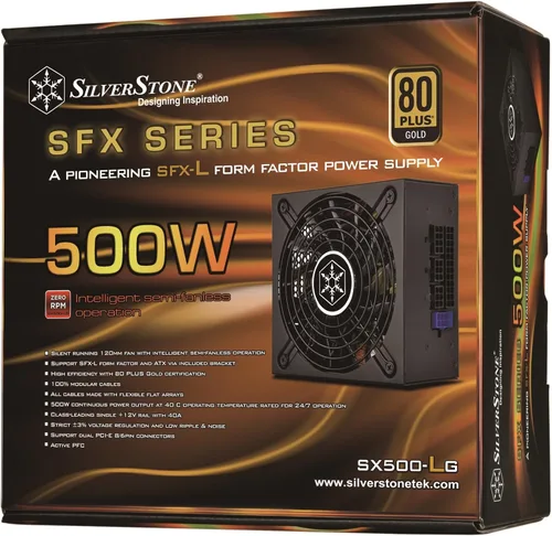 Vista 8 de SilverStone Technology Fuente de alimentación alargada modular completa con factor de forma SFX-L de 500 W 80 Plus Gold con riel único de +12 V, PFC