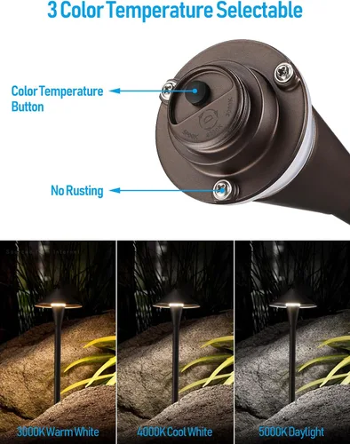 Vista 2 de LEONLITE 3CCT - Luces de camino de bajo voltaje, luces LED para camino de paisaje, 3000 K4000 K5000 K, cabezal de cono plano, 12-24 V CACC, luz IP65