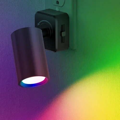 Briignite - Luces nocturnas enchufables a la pared, luz nocturna de rotación de 320° | RGB Color Changing Nightlight, Spot Light Dimmable