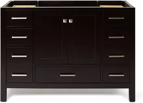 Vista 18 de ARIEL Cambridge Mueble base de tocador de baño de 36 pulgadas, madera maciza, 2 puertas de cierre suave, 5 cajones de cola de milano, roble marrón