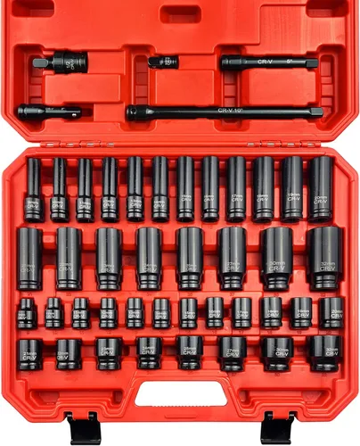 Vista 8 de EACELIY Juego de 33 piezas de 1/2 pulgada de vasos de impacto (8-22mm), juego de vasos métricos, acero Cr-V, vasos profundos y poco profundos de 6