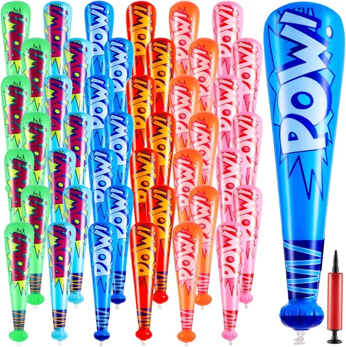 Vista 7 de WILLBOND 18 bates inflables de béisbol de 17 pulgadas a granel, regalos de fiesta de béisbol, premios de carnaval, inflable, juguete inflable con 1