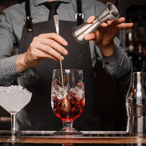 Vista 6 de Yaomiao Jigger de 2 onzas y 1 oz para bartending doble cóctel jigger japonés Jigger taza medidora de acero inoxidable para el hogar, bar, licor