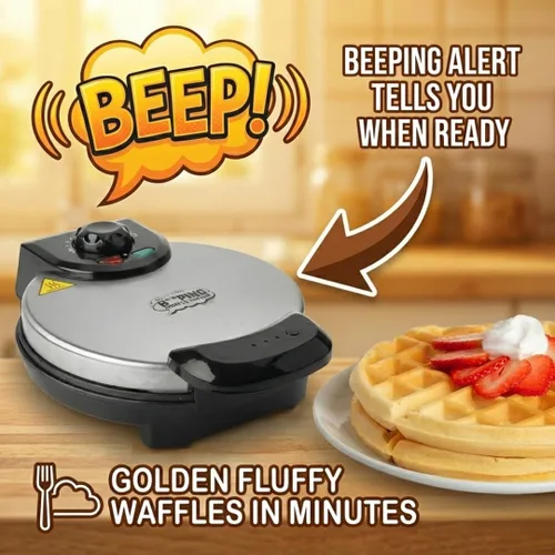 Vista 3 de waflera belga con pitido, mini plancha eléctrica para gofres de 7 pulgadas con control de temperatura de tostado ajustable, platos antiadherentes