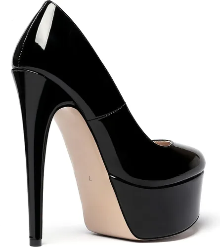 Vista 4 de WAYDERNS - Zapatos de tacón alto de tacón alto con plataforma de charol para mujer