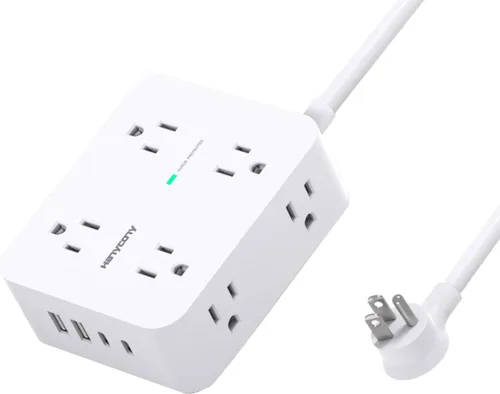 Tiras de enchufes con protección contra sobretensiones - HANYCONY 8 salidas amplias con 4 puertos USB (2 USB C), extensor de enchufe de 3 lados,