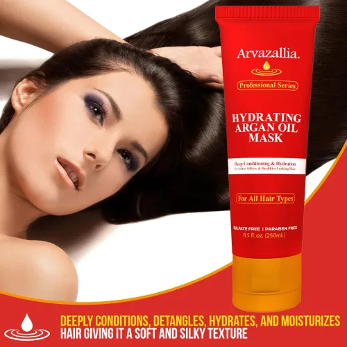 Vista 7 de Mascarilla hidratante Arvazallia de aceite de Argan y acondicionador profundo para cabello seco y dañado, 8.45 onzas