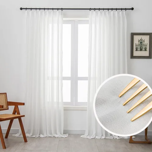 Vista 12 de Cortinas traslúcidas blancas con pliegues elegantes de 84 pulgadas, 1 panel, cortinas plisadas para sala de estar, puerta corrediza de vidrio