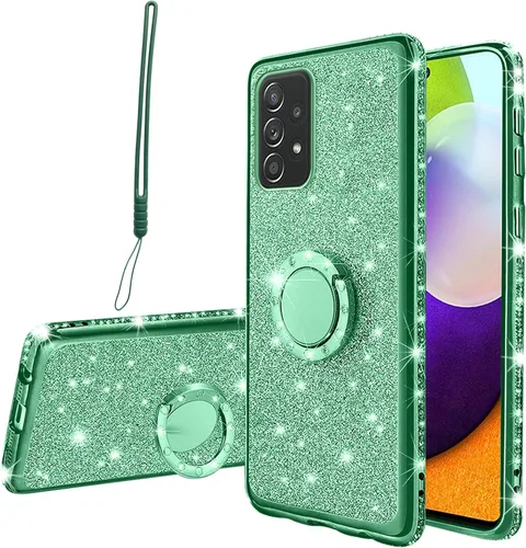 Funda para Samsung A52, Galaxy A52 0.18 oz Case para mujeres y niñas, con purpurina y cristal transparente, linda, de lujo, delgada, suave, de Verde