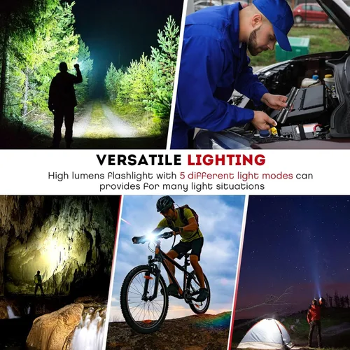 Vista 8 de Linternas recargables de alto lúmenes, linterna LED súper brillante 3000 lúmenes XHP70.2, linterna táctica de alta potencia potente, luz de flash