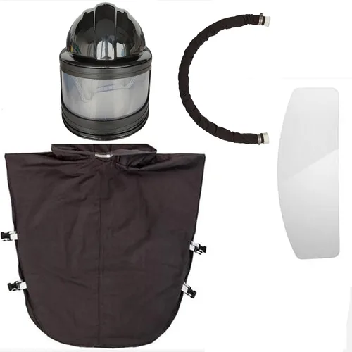 Vista 4 de Casco Sandblaster Seguro con Alimentación de Aire, Casco de Arenado, Protector de Hombro, Capucha de Arenado, Termostato Sandblaster, 5 Piezas