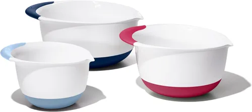 Vista 2 de OXO, juego de 3 cuencos para mezclar de plástico Good Grips – Asas de Blueberry, Jam & Seltzer, 4.7 LITROS, Grande