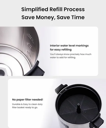 Vista 4 de SYBO SR-CP30C Cafetera Percoladora de Acero Inoxidable de Grado Comercial, Urna de Agua Caliente para Catering, Dispensador de Bebidas Calientes, 30