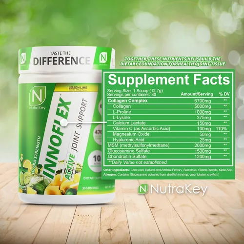 Vista 6 de NutraKey Innoflex Glucosamina con Condroitina, Msm, Ácido Hialurónico y Colágeno, 1500mg