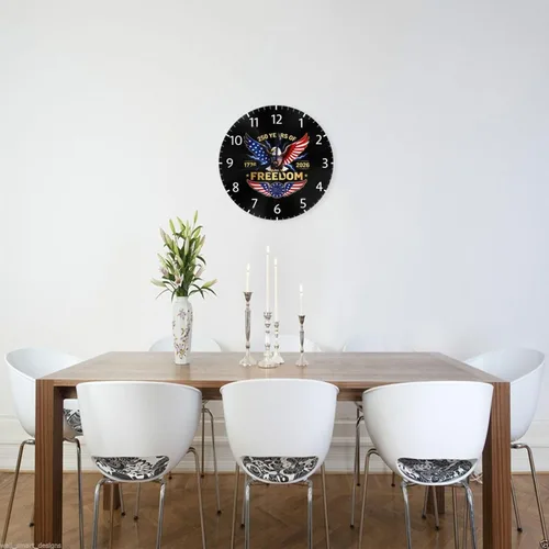 Vista 5 de Round Wall Clock 1776-2026 Commemorative Silent Non-Ticking Decorative Clocks Battery Operated Patriotic Eagle Quartz Quiet Desk Clocks for Home