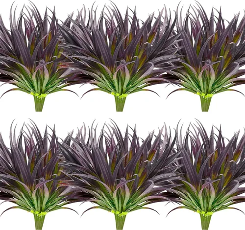 Vista 29 de 8 piezas flores artificiales de otoño para decoración al aire libre, plantas artificiales de otoño para exteriores, hierba amarilla artificial