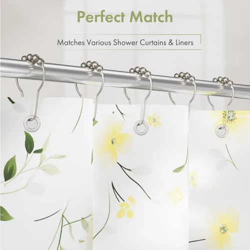 Vista 117 de Amazer - Juego de 12 ganchos decorativos para cortina de ducha de acero inoxidable para barras de cortinas de baño, blanco acrílico