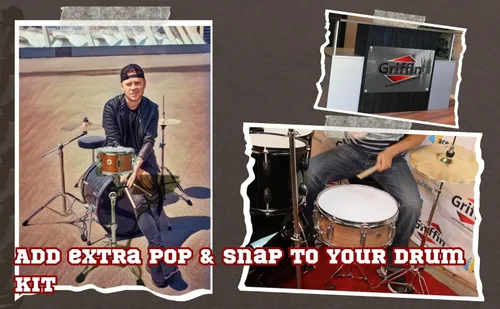 Vista 4 de GRIFFIN Tambor soprano de 10 x 6 pulgadas (edición PopcornPUNCH) con carcasa de madera de álamo – Envoltura de PVC de nogal, tirar, llave de tambor